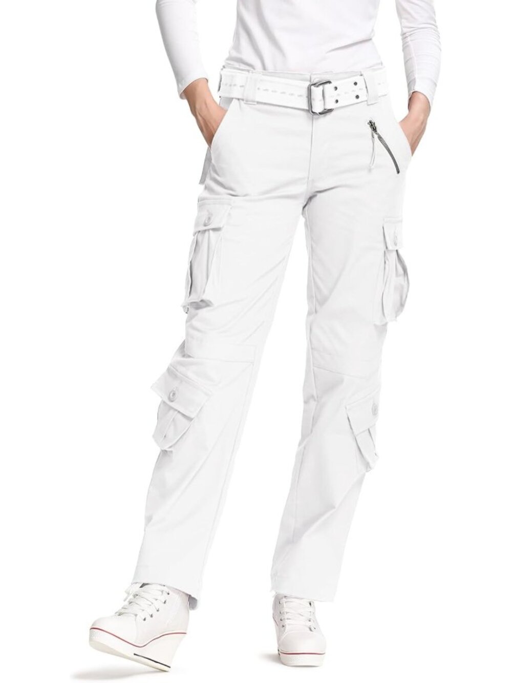Women's Stretch Cotton Cargo Pants - Casual Camo Combat Travel Pants, 8 Pockets